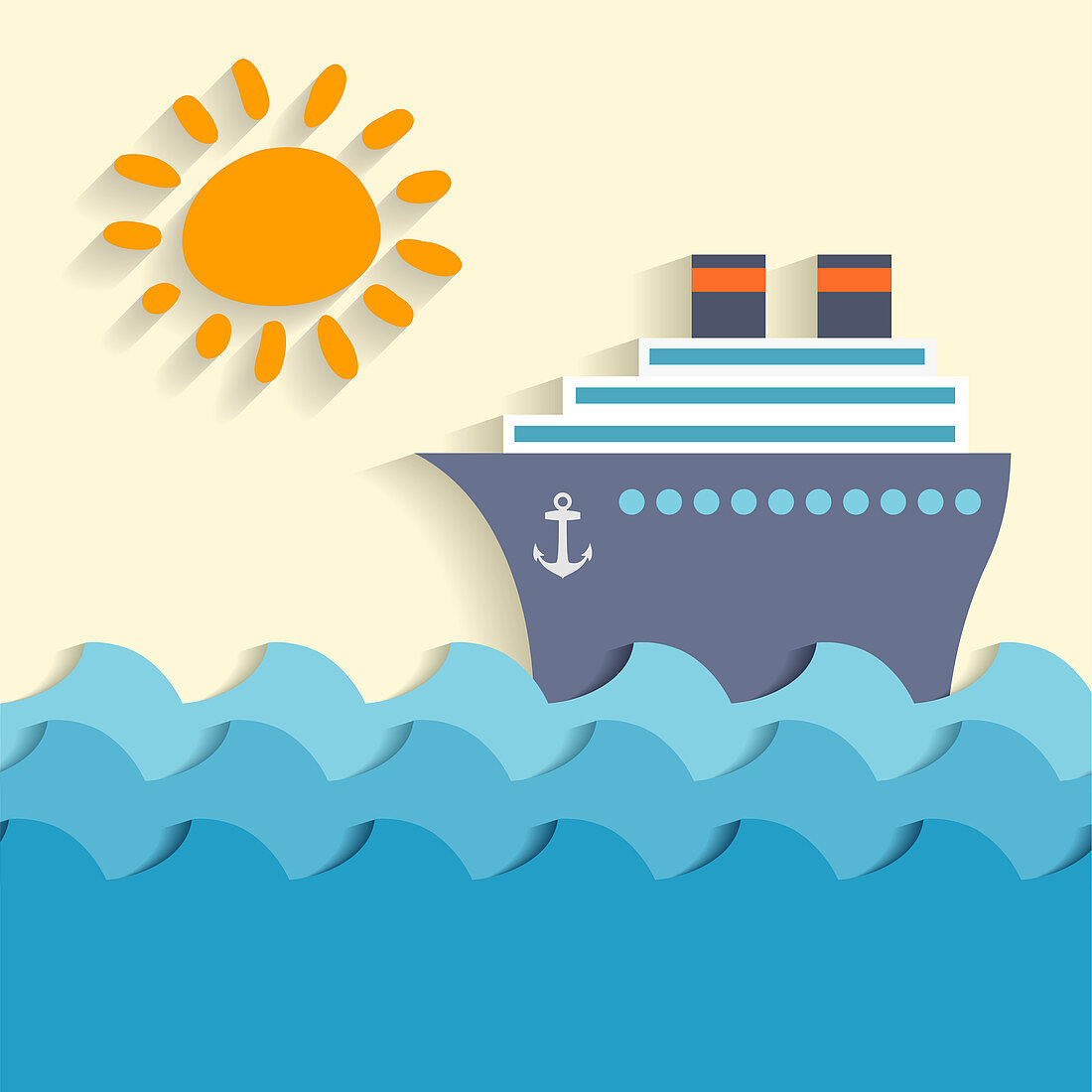 Cruise ship at sea, illustration