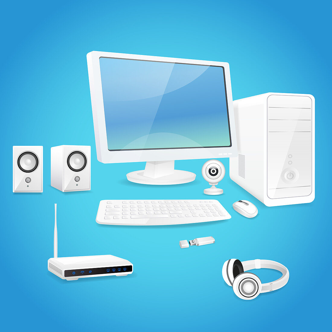 Computer and accessories, illustration