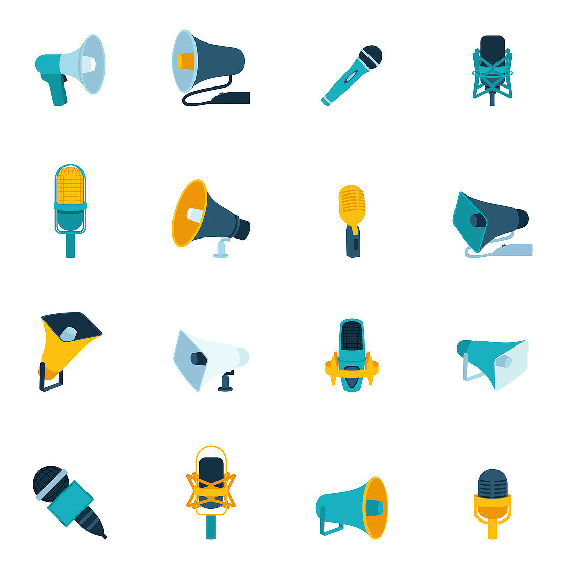 Microphone and megaphone icons, illustration