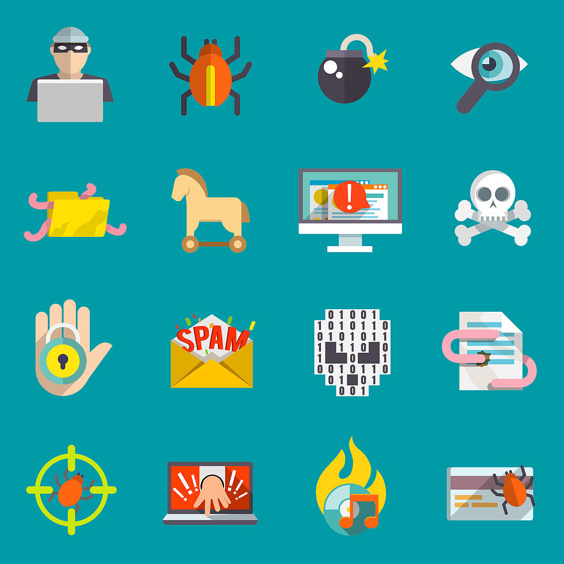 Hacker and computer security icons, illustration