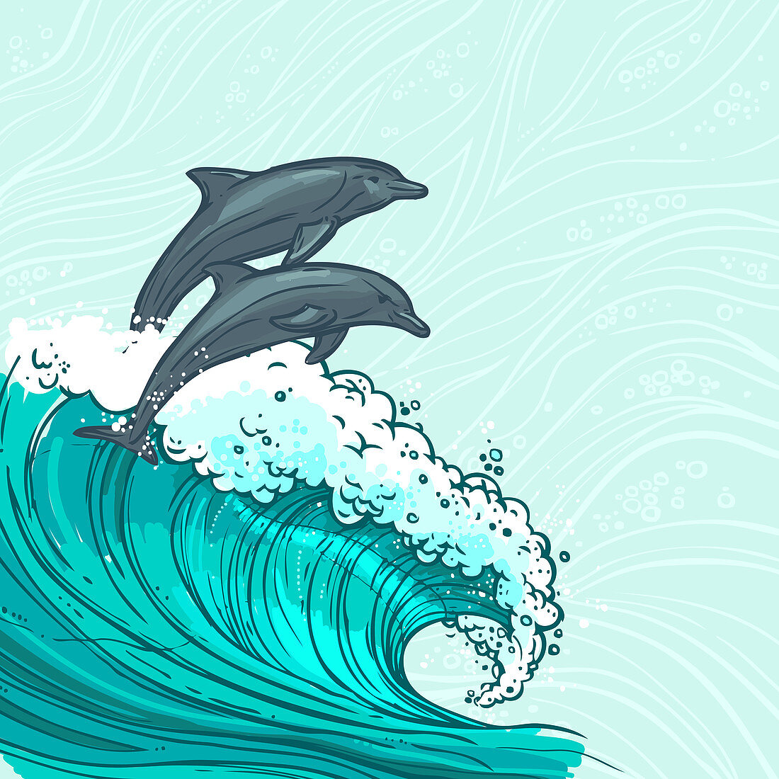 Ocean and dolphins, illustration