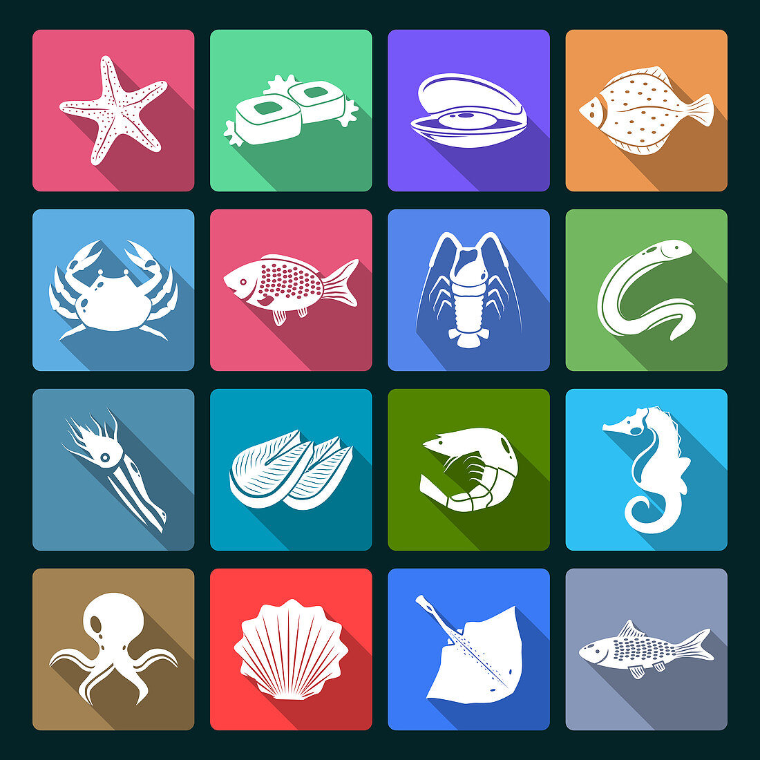 Seafood icons, illustration