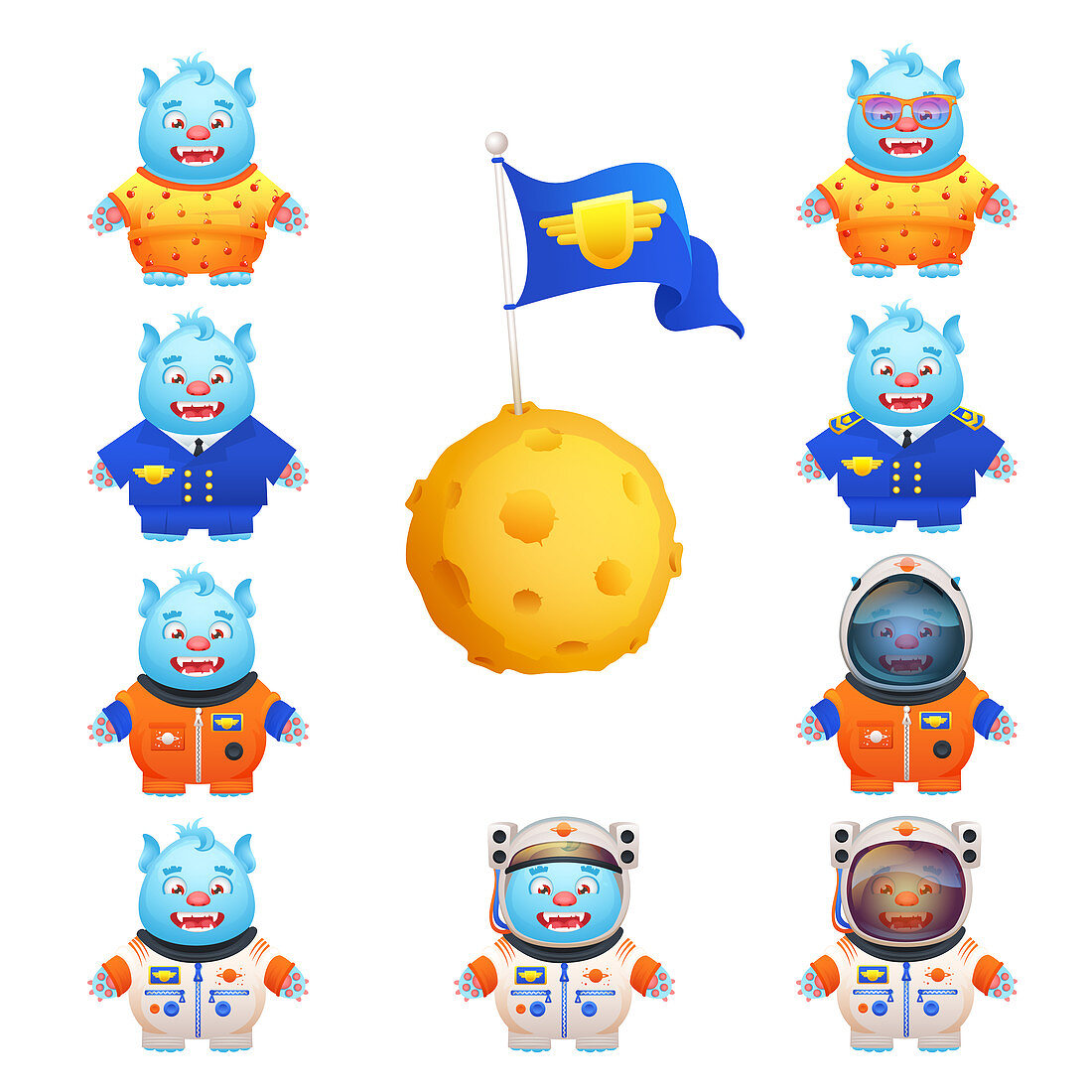 Space monster icons, illustration