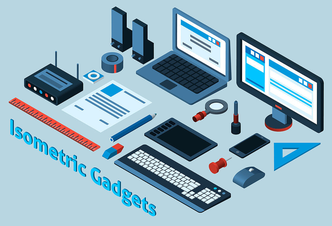 Gadgets and stationery, illustration