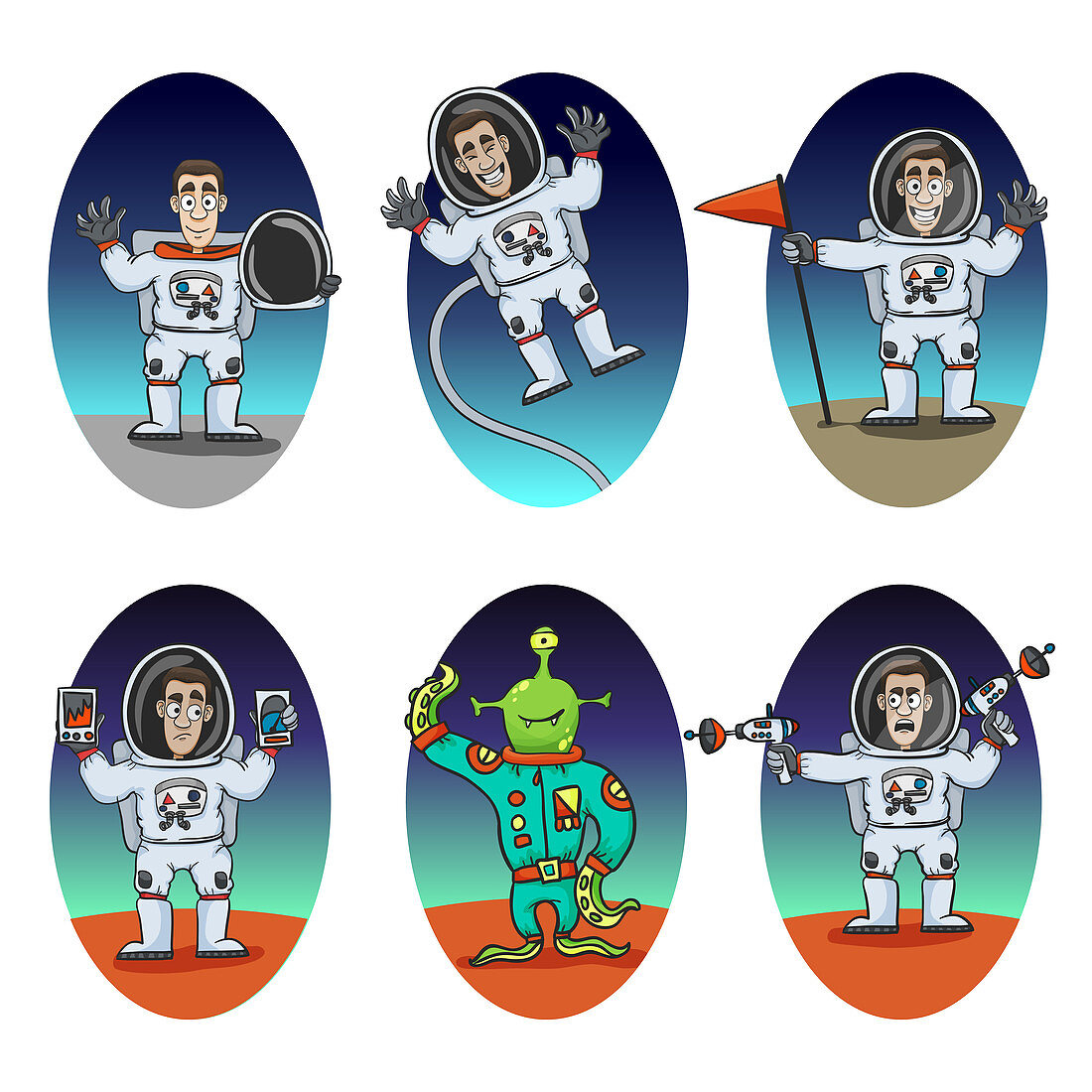 Astronaut icons, illustration
