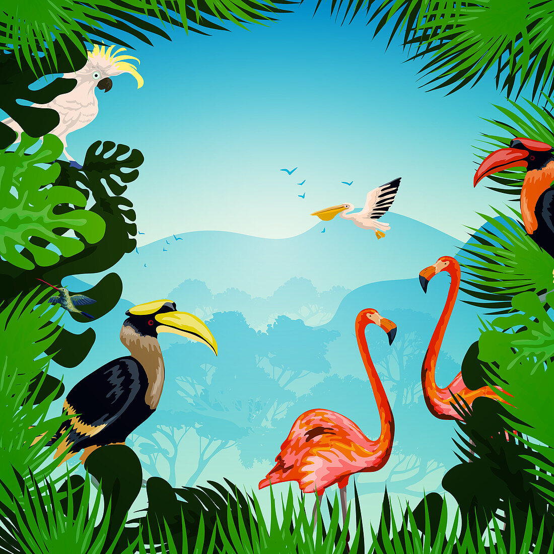 Exotic birds, illustration