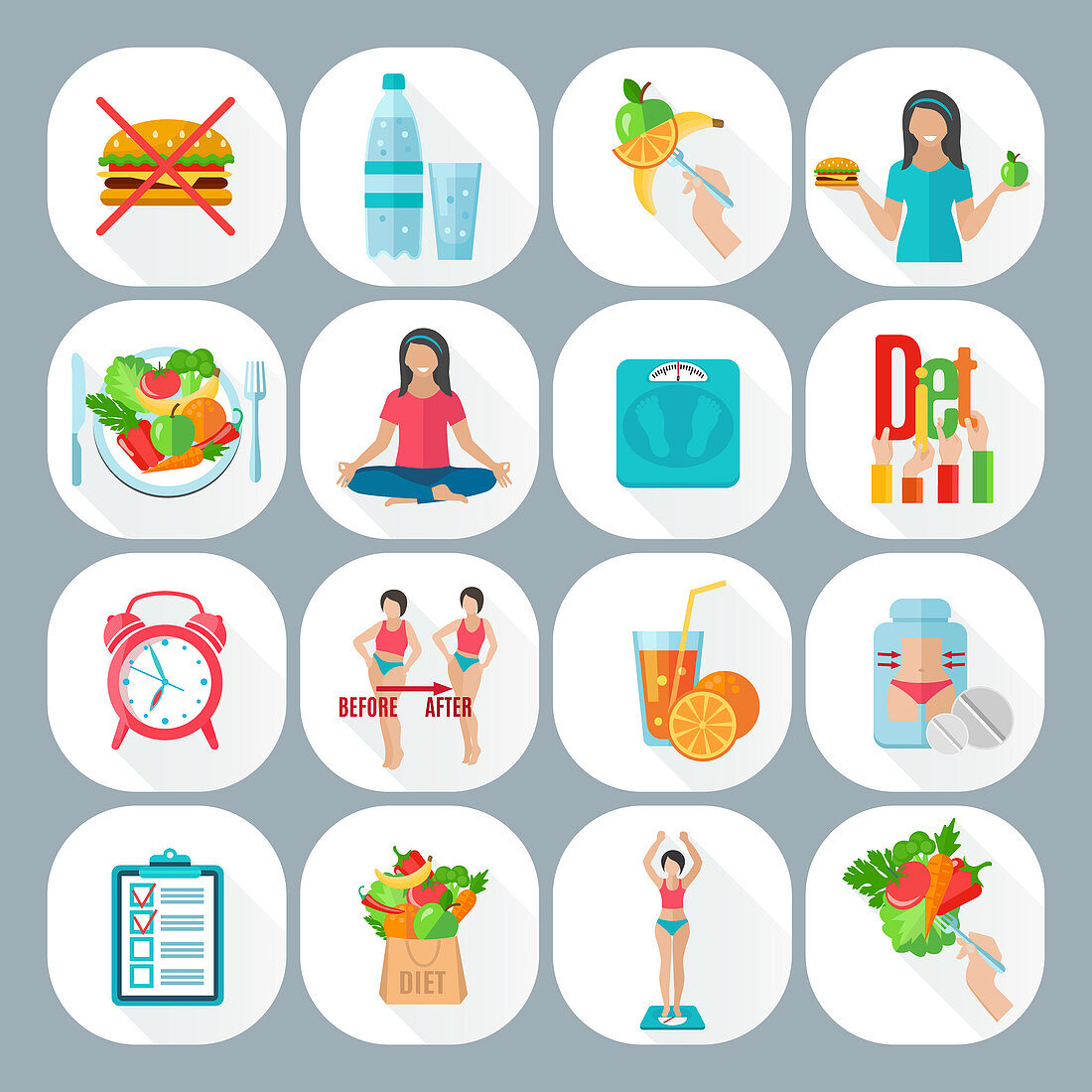 Weight loss icons, illustration
