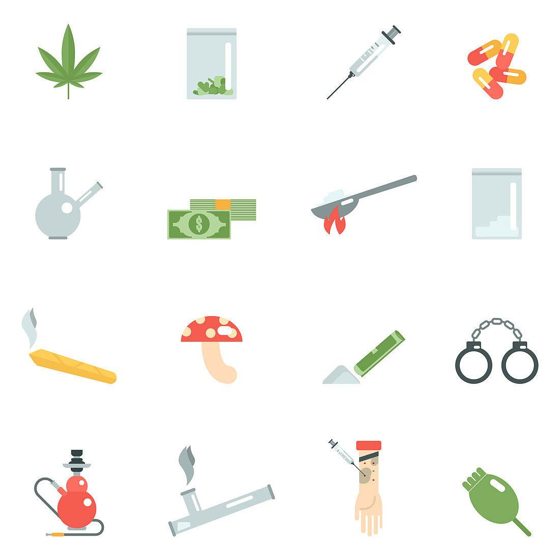 Illegal drug icons, illustration