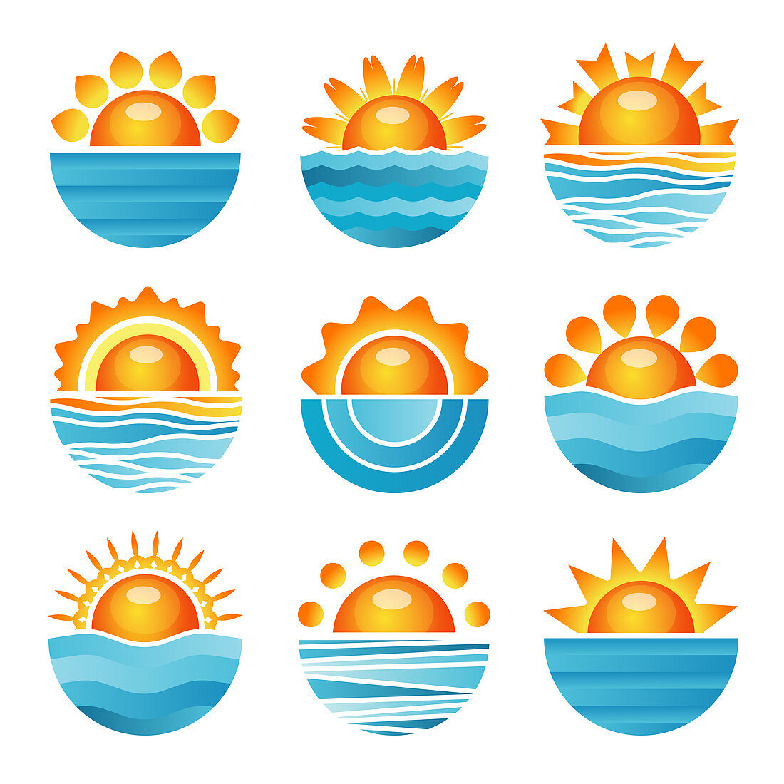 Sun and sea icons, illustration