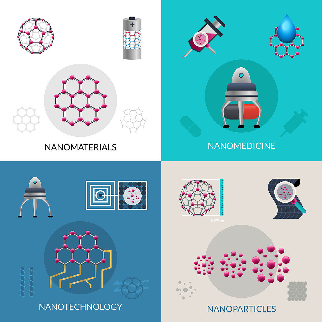 Nanotechnology icons, illustration