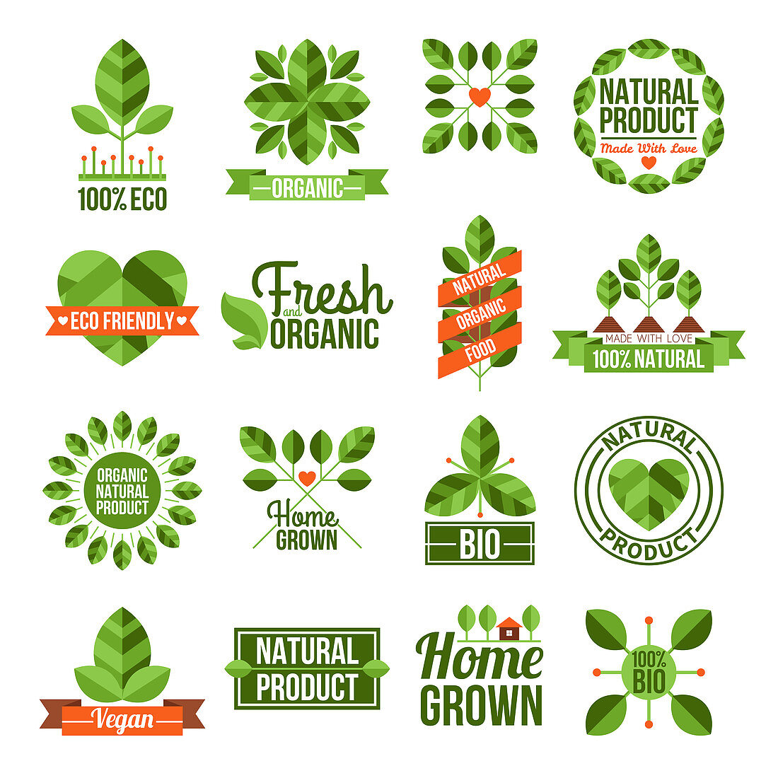 Organic and natural food labels, illustration