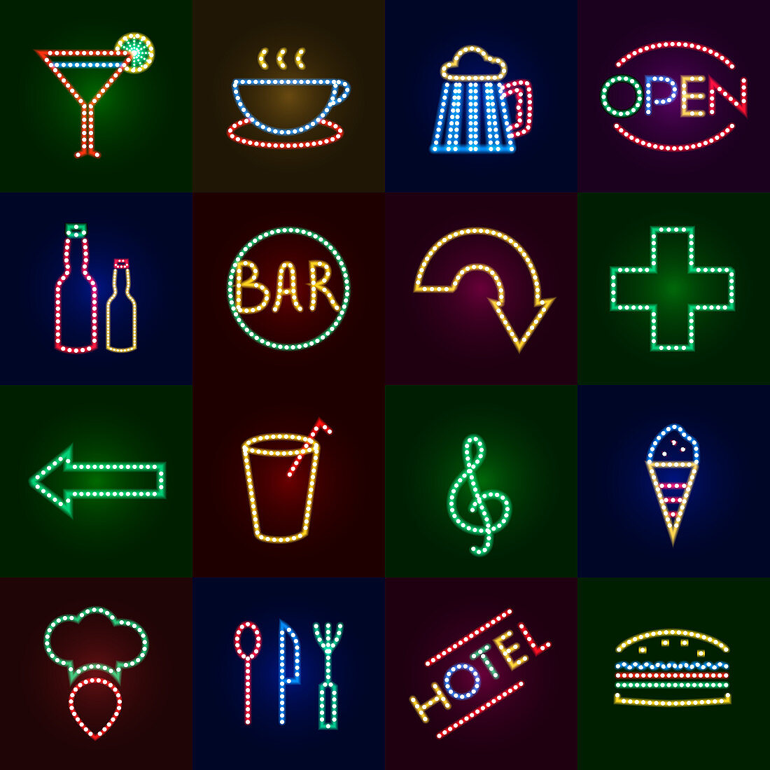 Neon sign icons, illustration