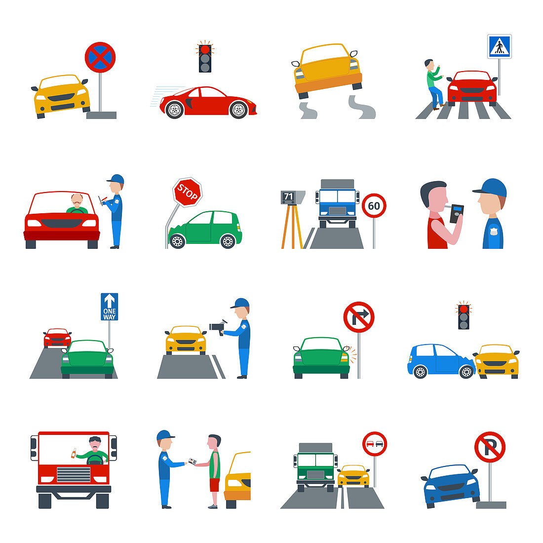 Traffic offence icons, illustration