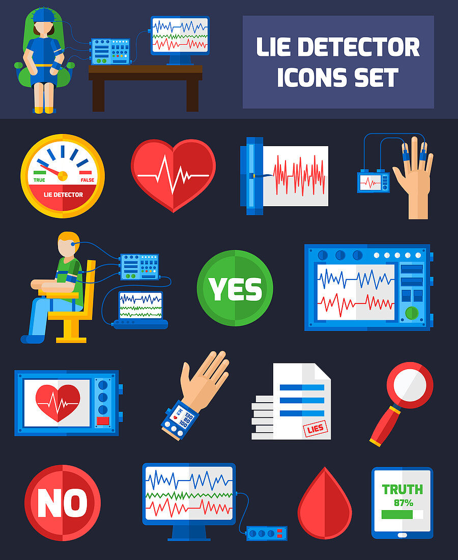 Lie detector test icons, illustration