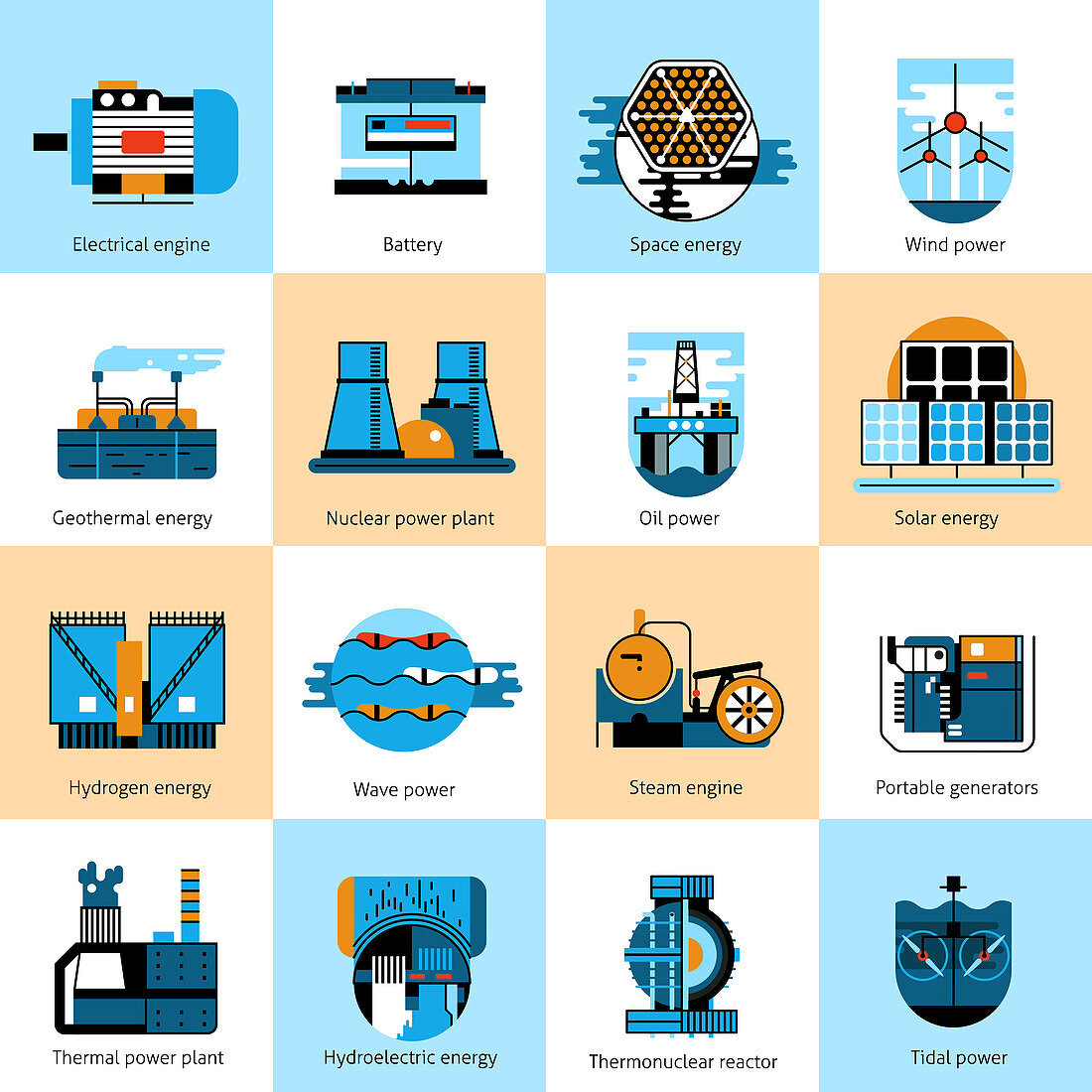 Energy production icons, illustration