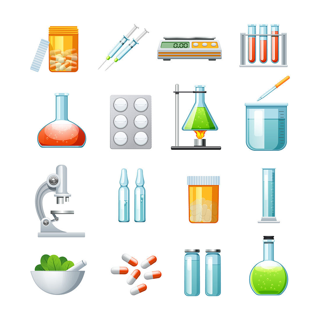 Pharmacology icons, illustration