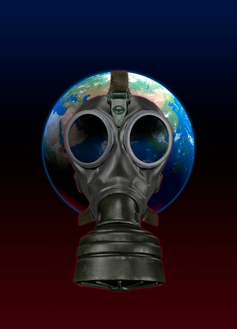 Planet earth wearing gas mask