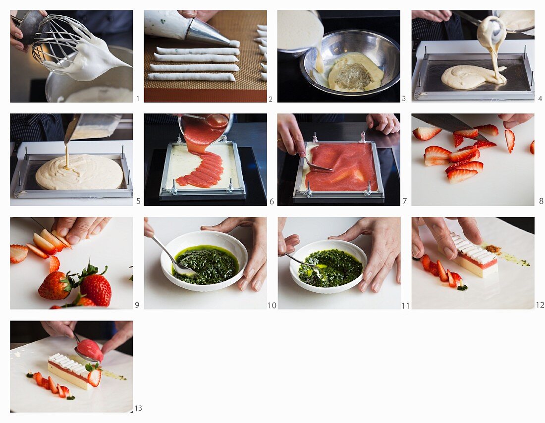 Panna cotta with strawberries being made