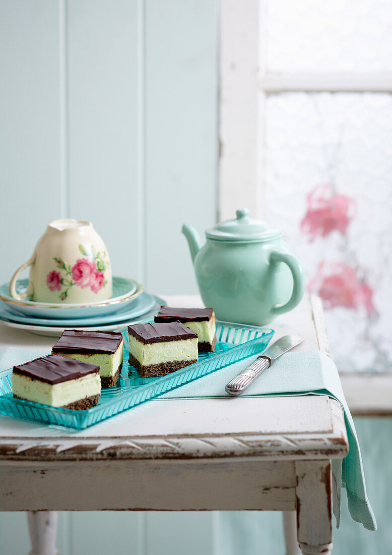 Mint-Chocolate Cheesecake Slice