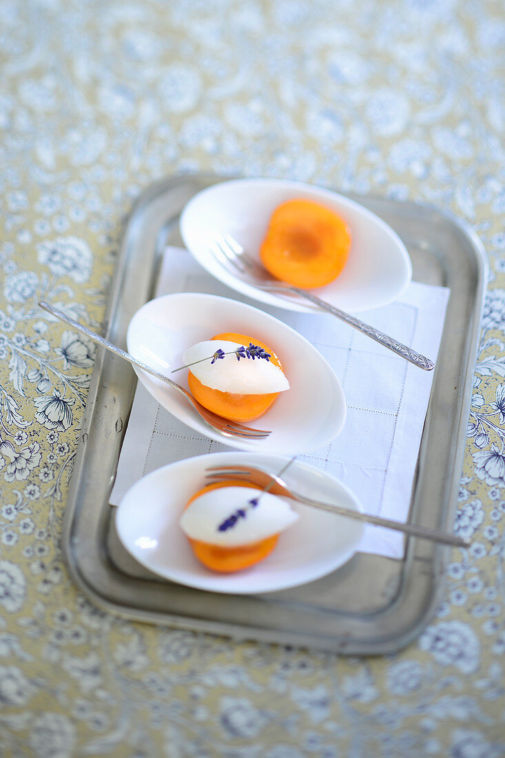 Preserved apricots with lavender ice cream