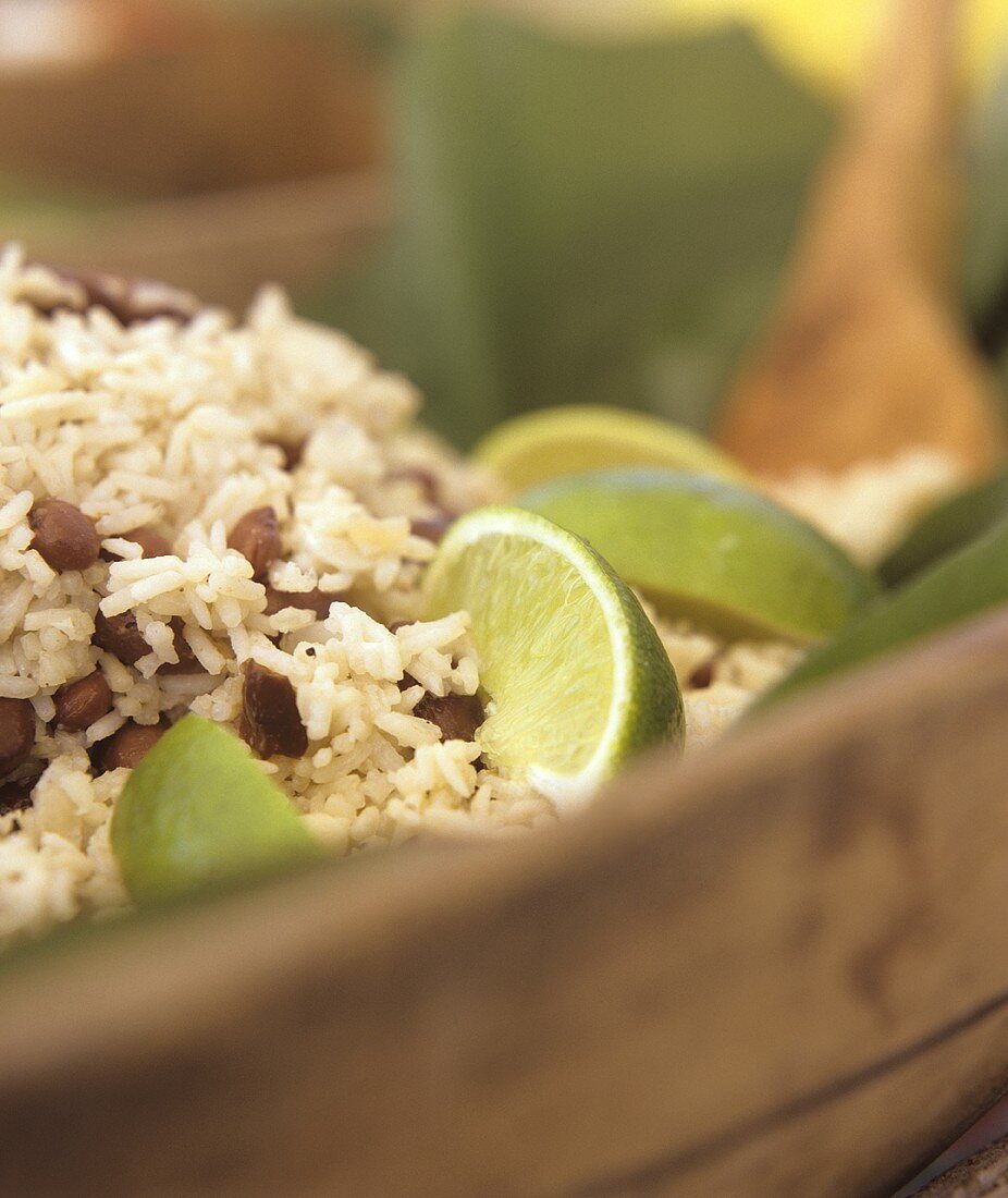 Caribbean Rice with Beans and Lime Wedges
