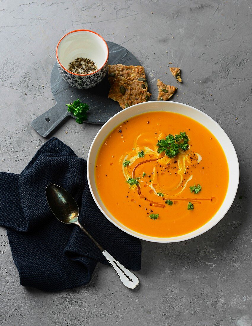 pumpkin soup sprinkled with parsley