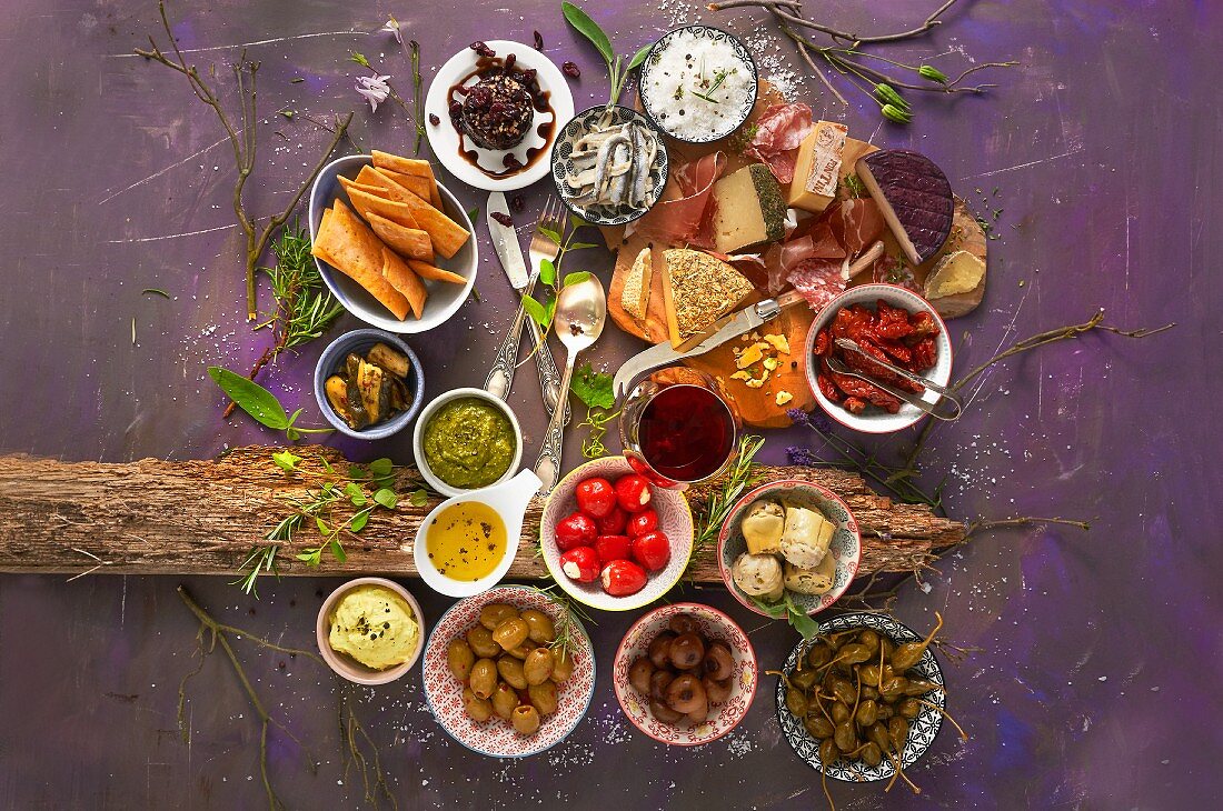 An arrangement of various appetizers