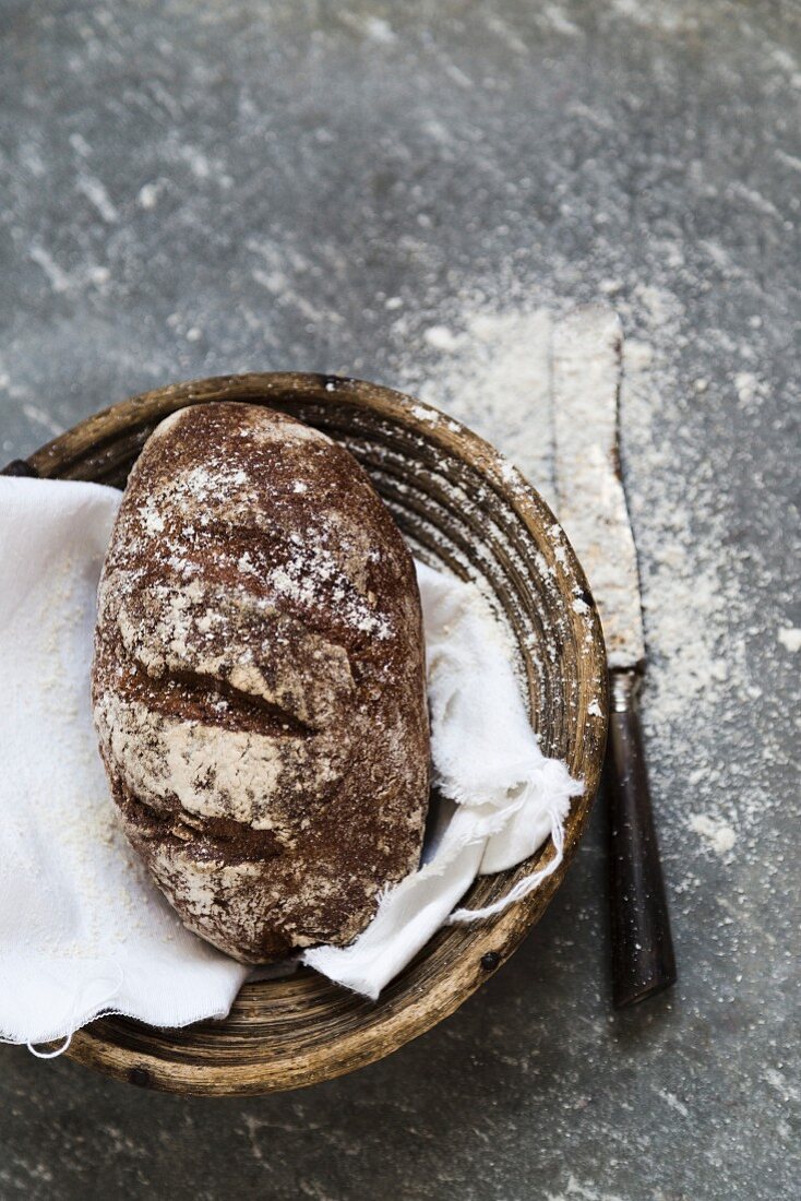 Walnut bread in a bread basket