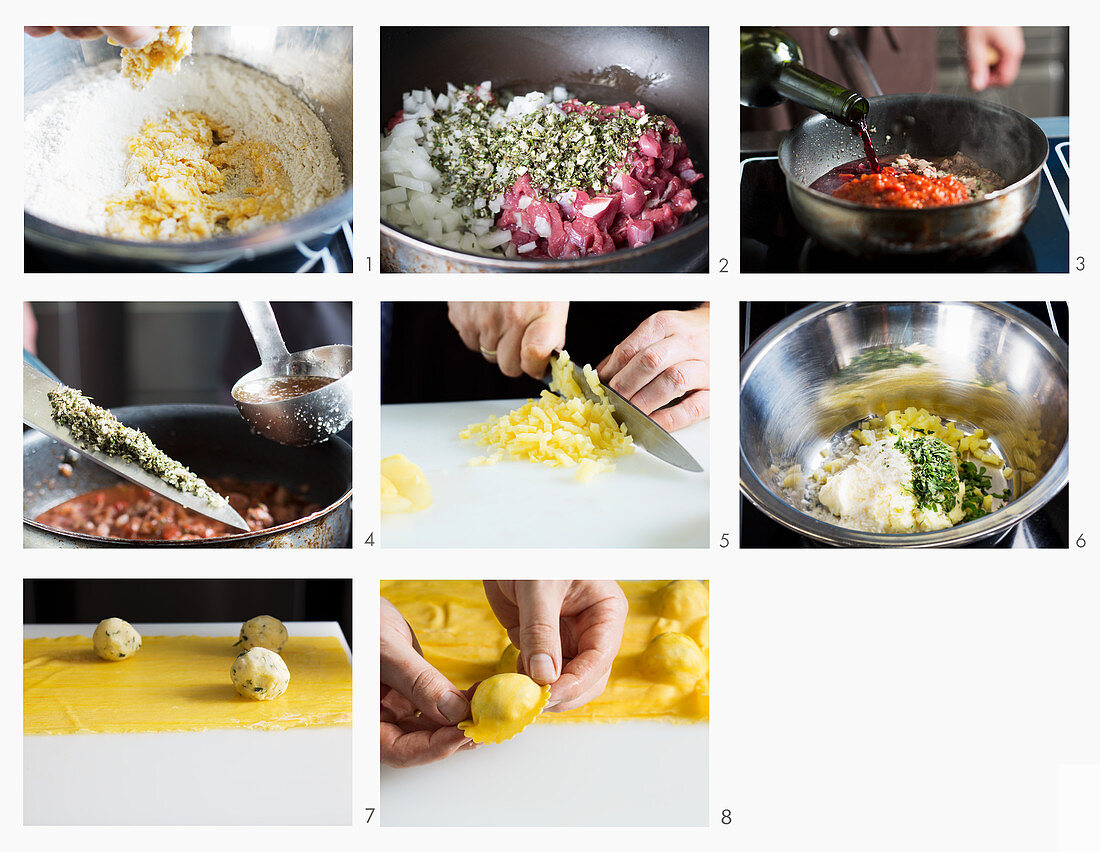 Potato ravioli being made