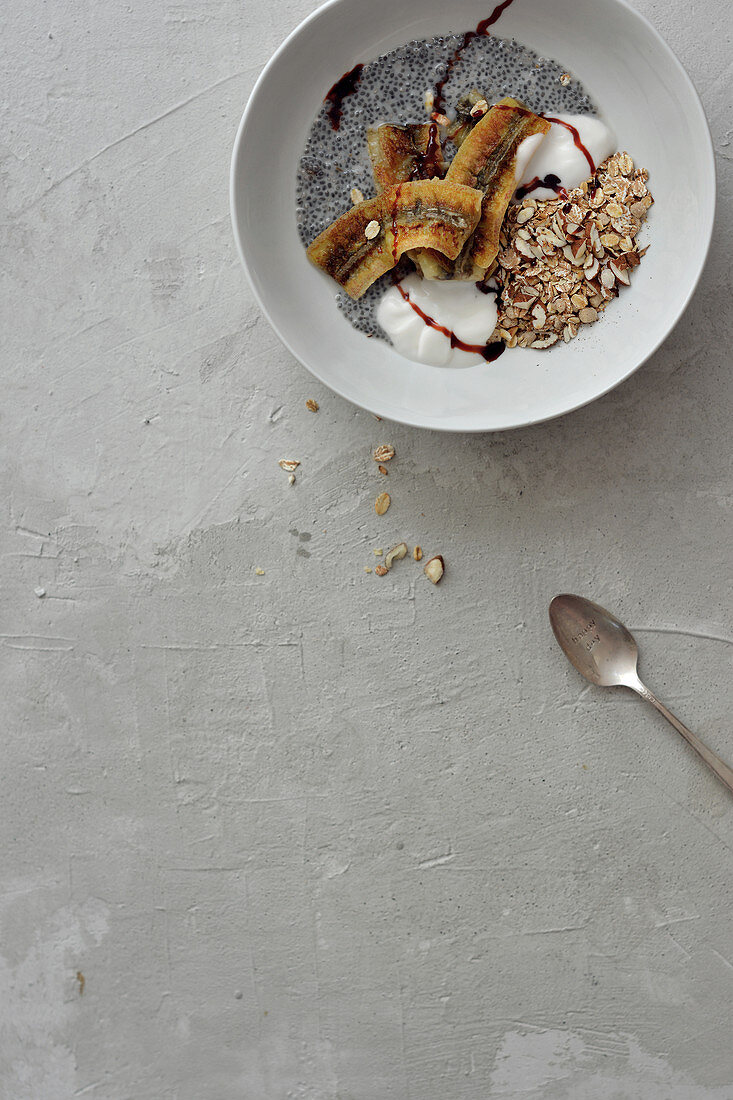 Caramelised banana and chia breakfast bowl