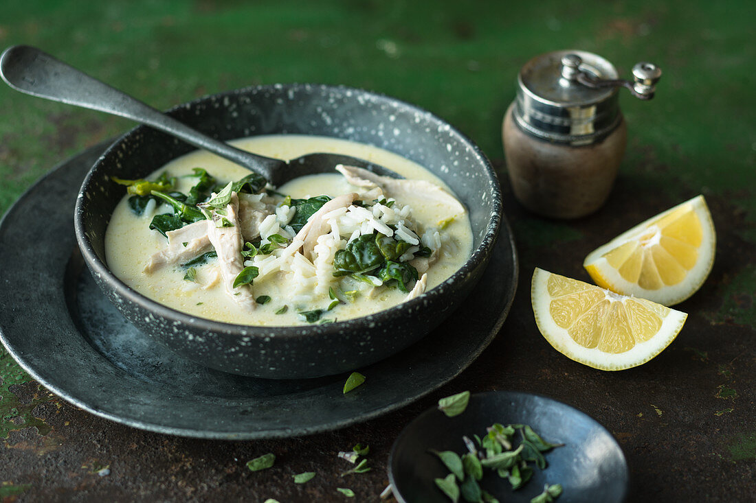 Chicken and lemon soup with rice (Greece)