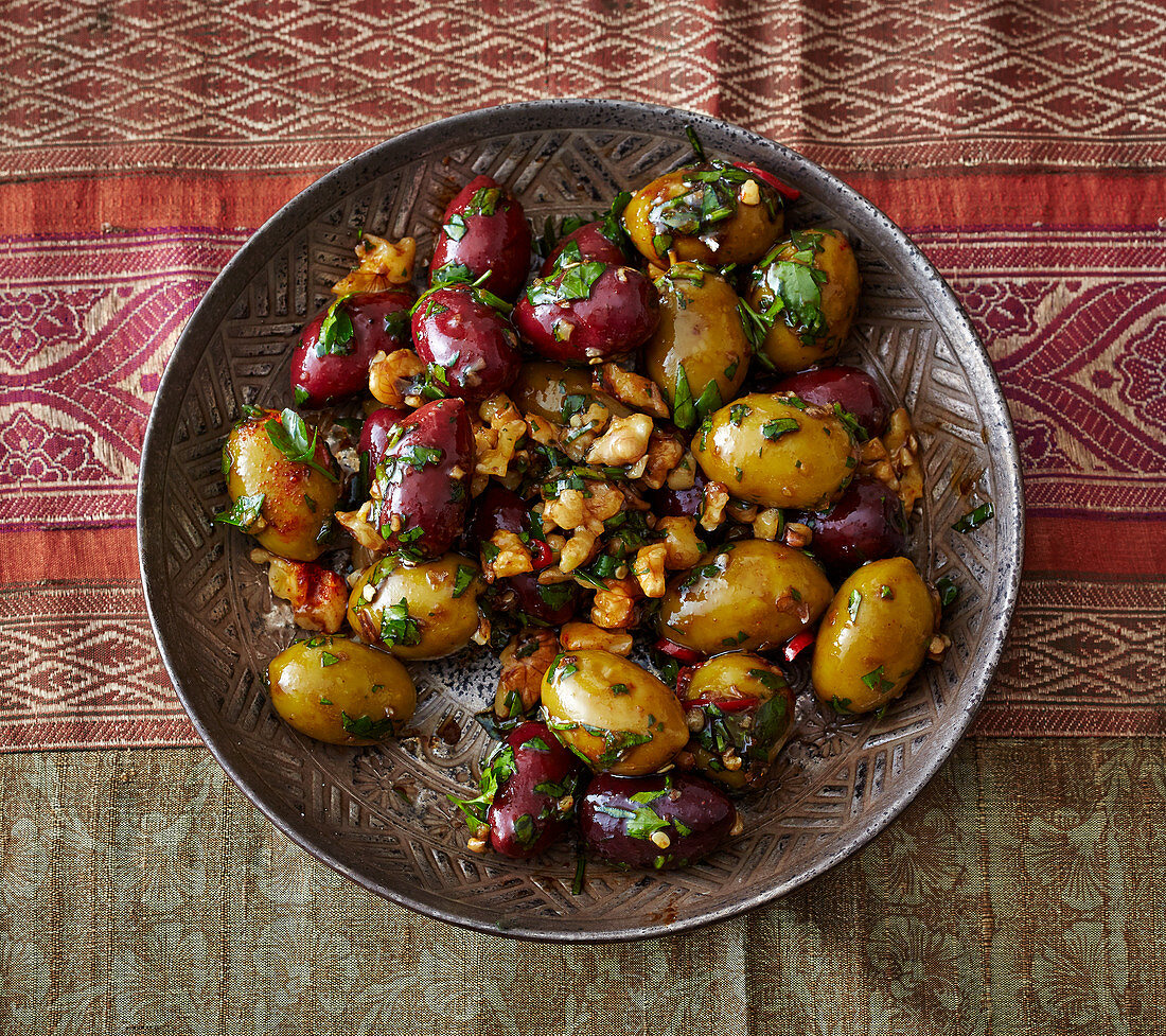 Marinated olives with pomegranate pulp from Gilan (Iran)