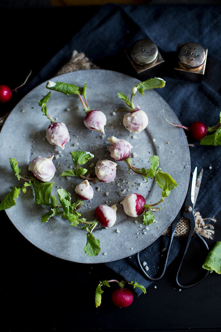 Radishes coated in butter
