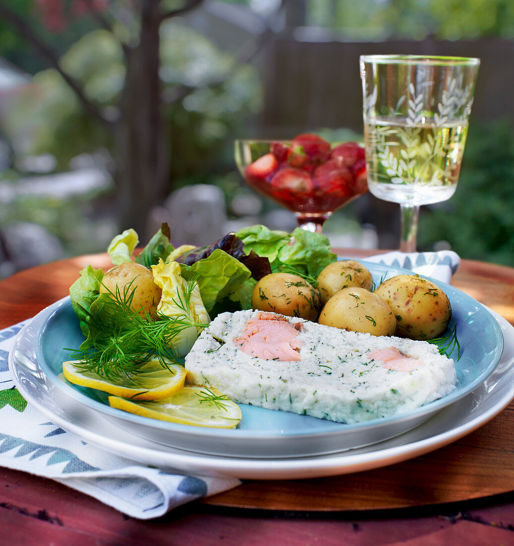 Fish terrine with potatoes and lettuce
