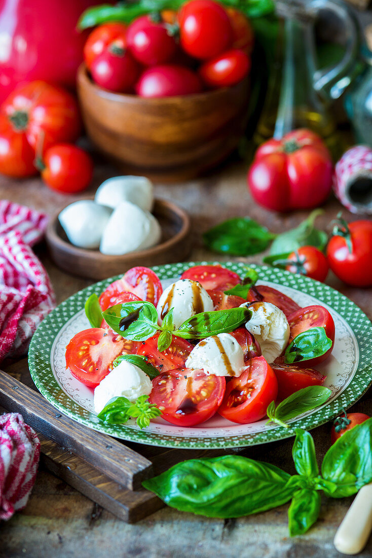 Caprese salad with balsamic vinegar and fresh basil