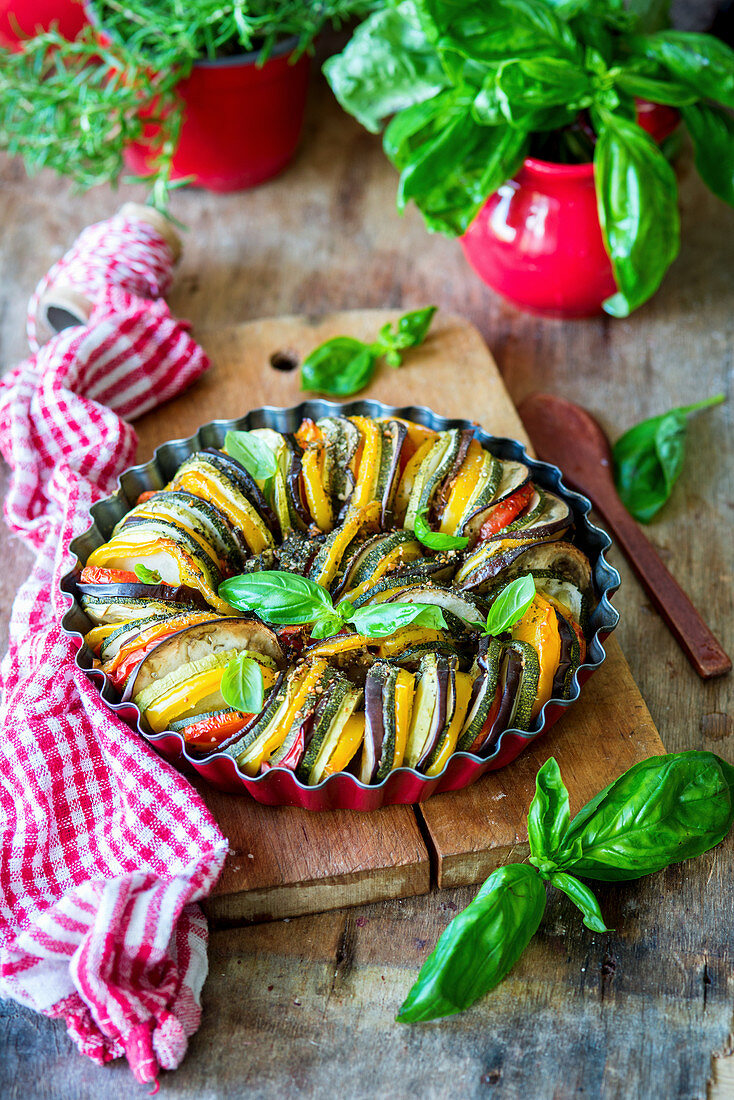 Roasted eggplant, tomato and zucchini