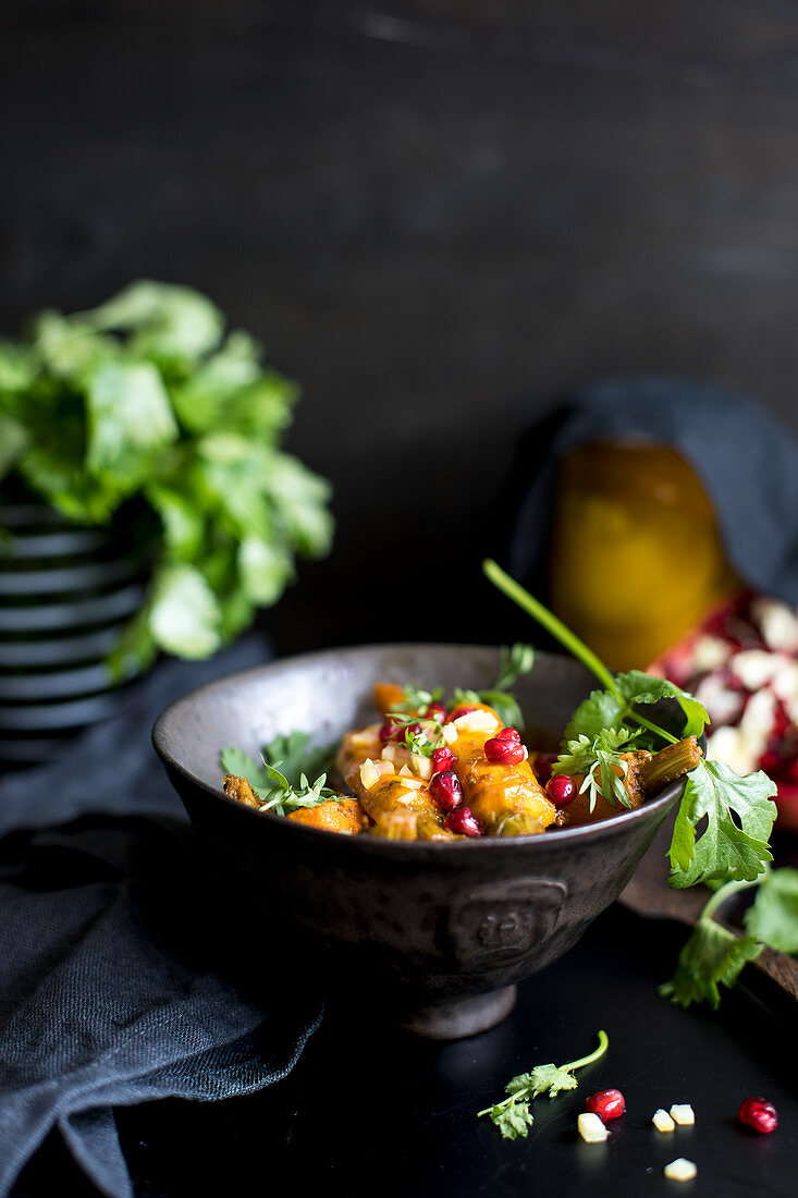 Roast carrot with pomegranate seeds