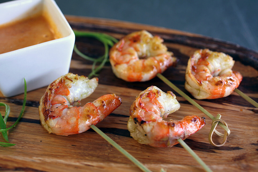Grilled shrimp with satay dipping sauce