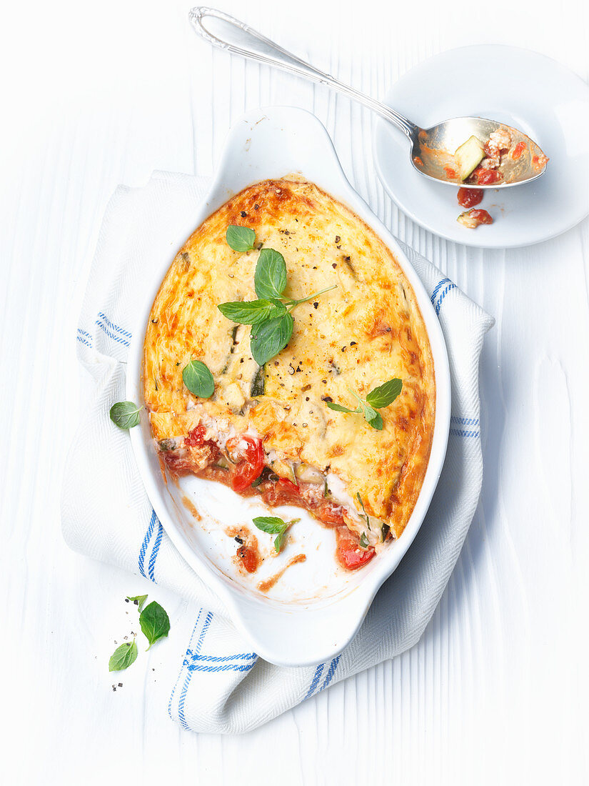 Courgette moussaka with tomatoes