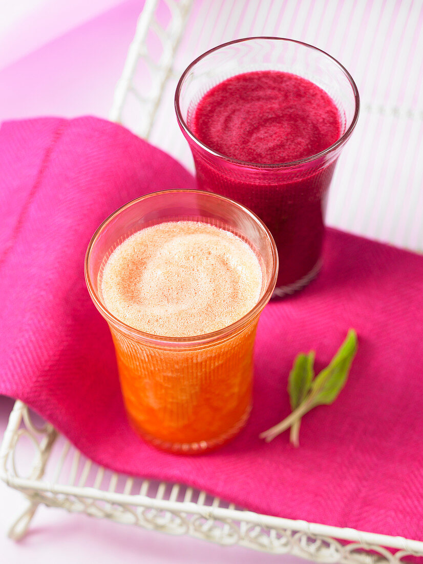 Strawberry kombucha and beetroot smoothie with berries