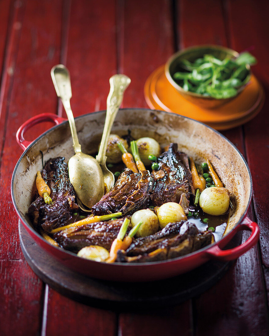 Coffee-braised lamb neck with rosemary and bay leaf