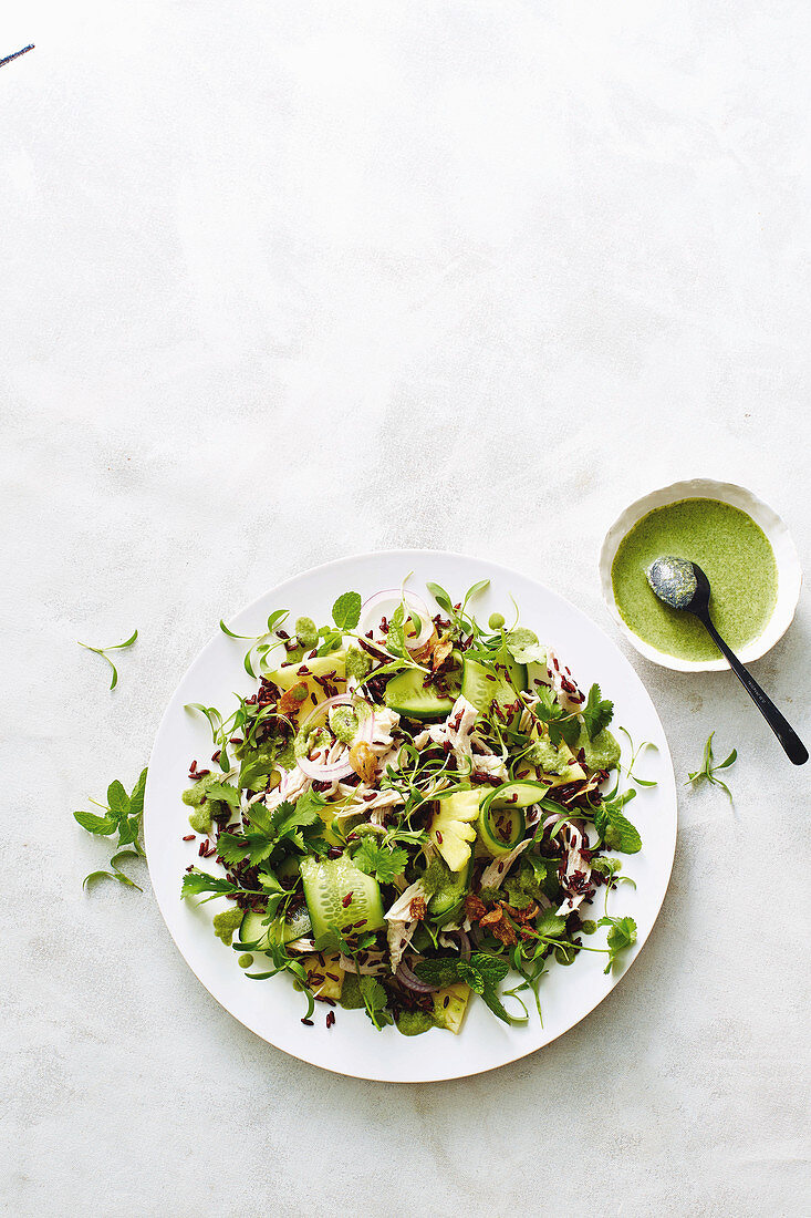 Chicken and black rice salad with coconut dressing