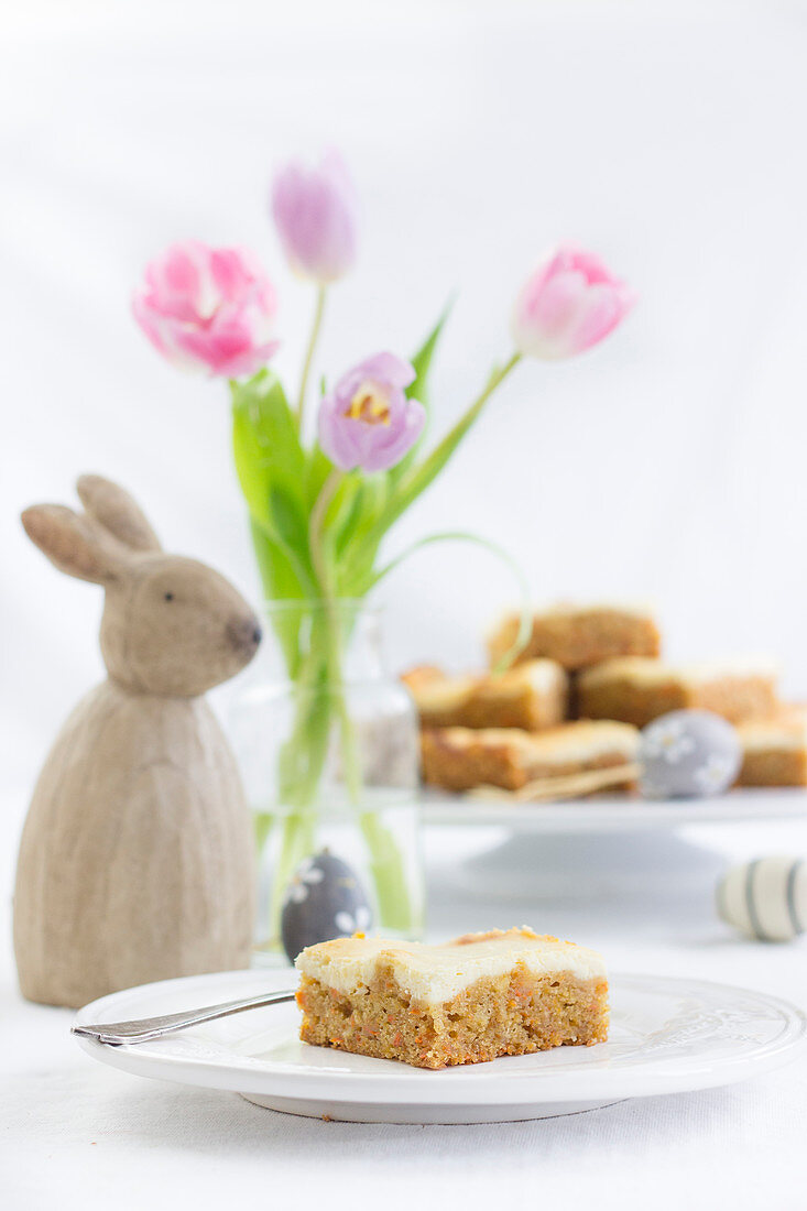 Carrot cake with cream cheese topping for Easter