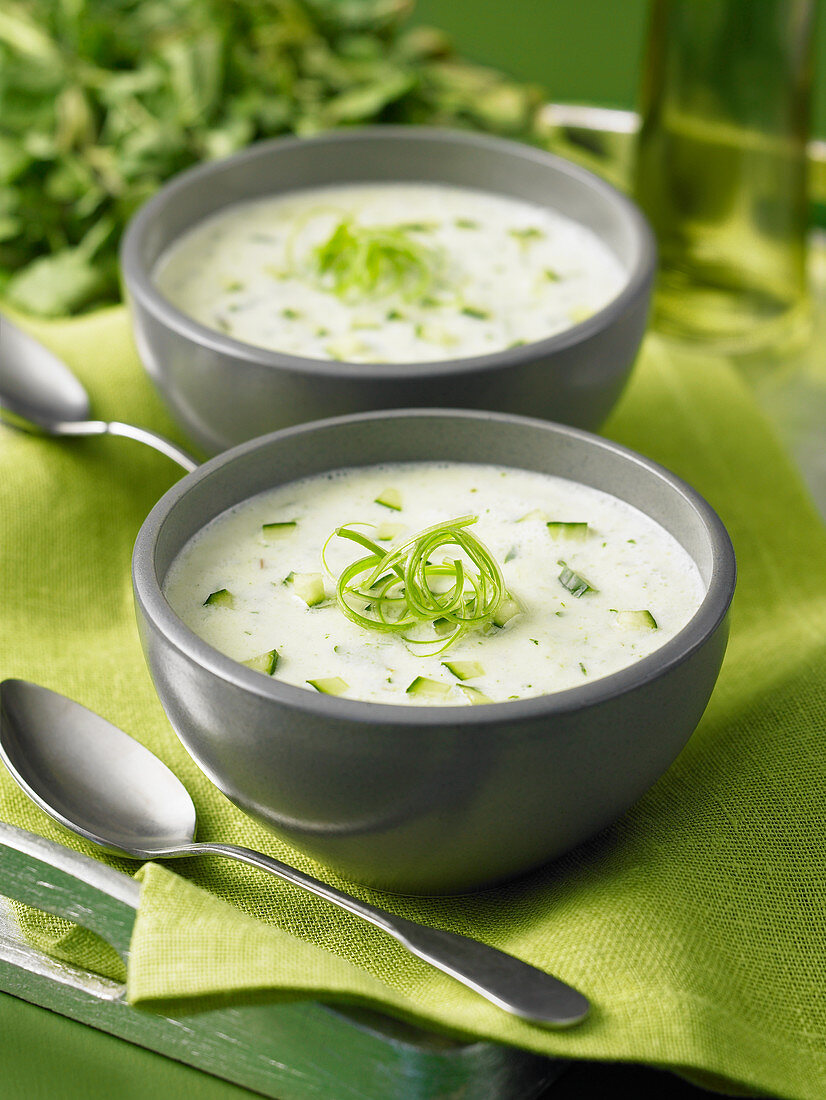 Chilled cucumber and watercress soup
