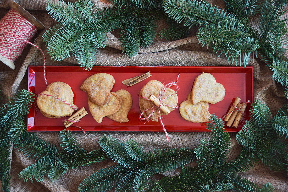 Heart shaped cookies with cinnamon and sugar (Christmas)