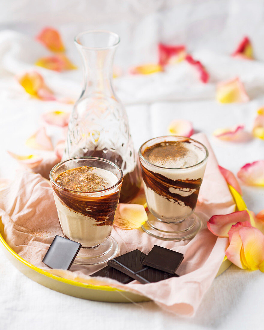 Chocolate vanilla desserts with coffee and coffee liqueur
