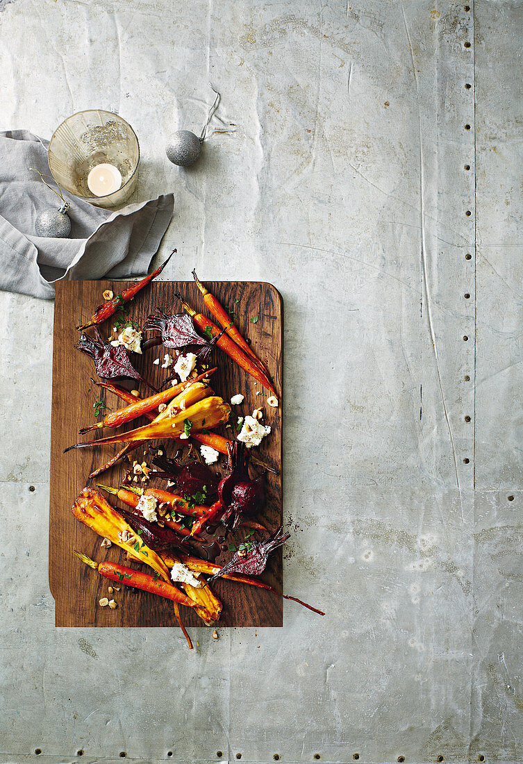 Honey-roasted vegetables with hazelnut and goat s cheese