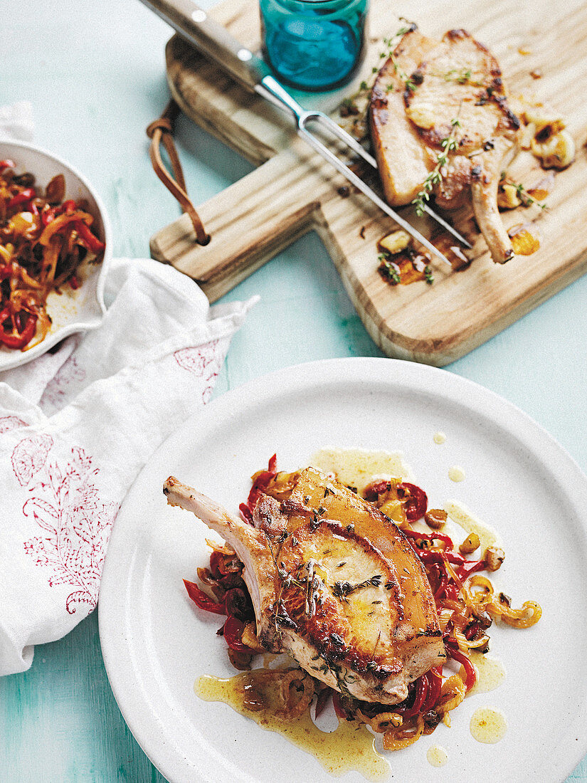 Pork cutlets with a warm fennel & capsicum jam