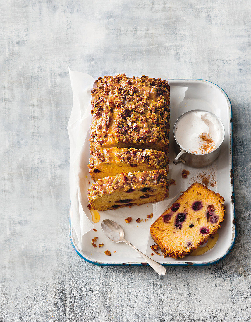 Apple and blueberry streusel olive oil loaf