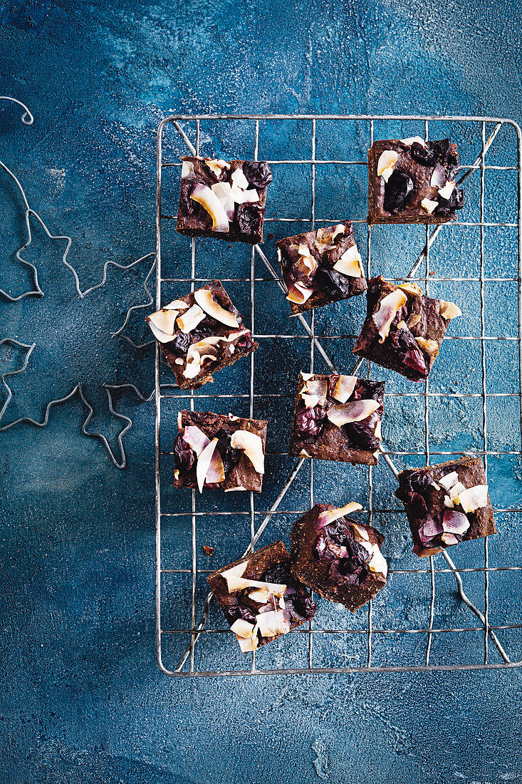 Brownies with cherries and coconut